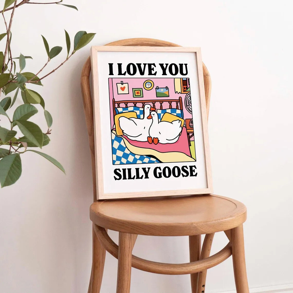 Romantic Cute Goose Canvas Wall Art Print | Home Decor Gift
