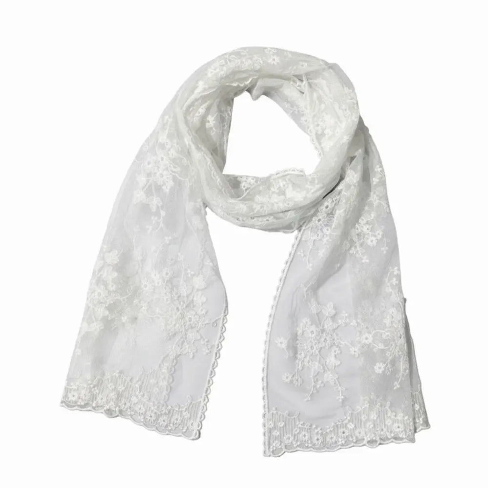 Retro Floral Lace Scarf – Breathable Mesh Shawl for Women