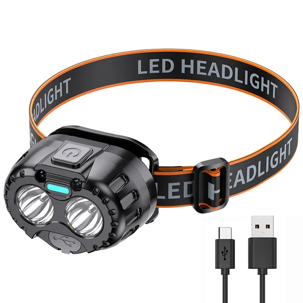 LED Sensor Headlamp USB Rechargeable – 8 Modes, Waterproof