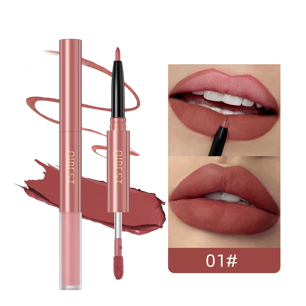 QIBEST 2 In 1 Matte Lipliner Lipstick Waterproof Long Lasting Liquid Lipstick Non-stick Cup Lip Glaze Makeup Lipgloss Cosmetics Peaceful Pleasures Health and Wellness