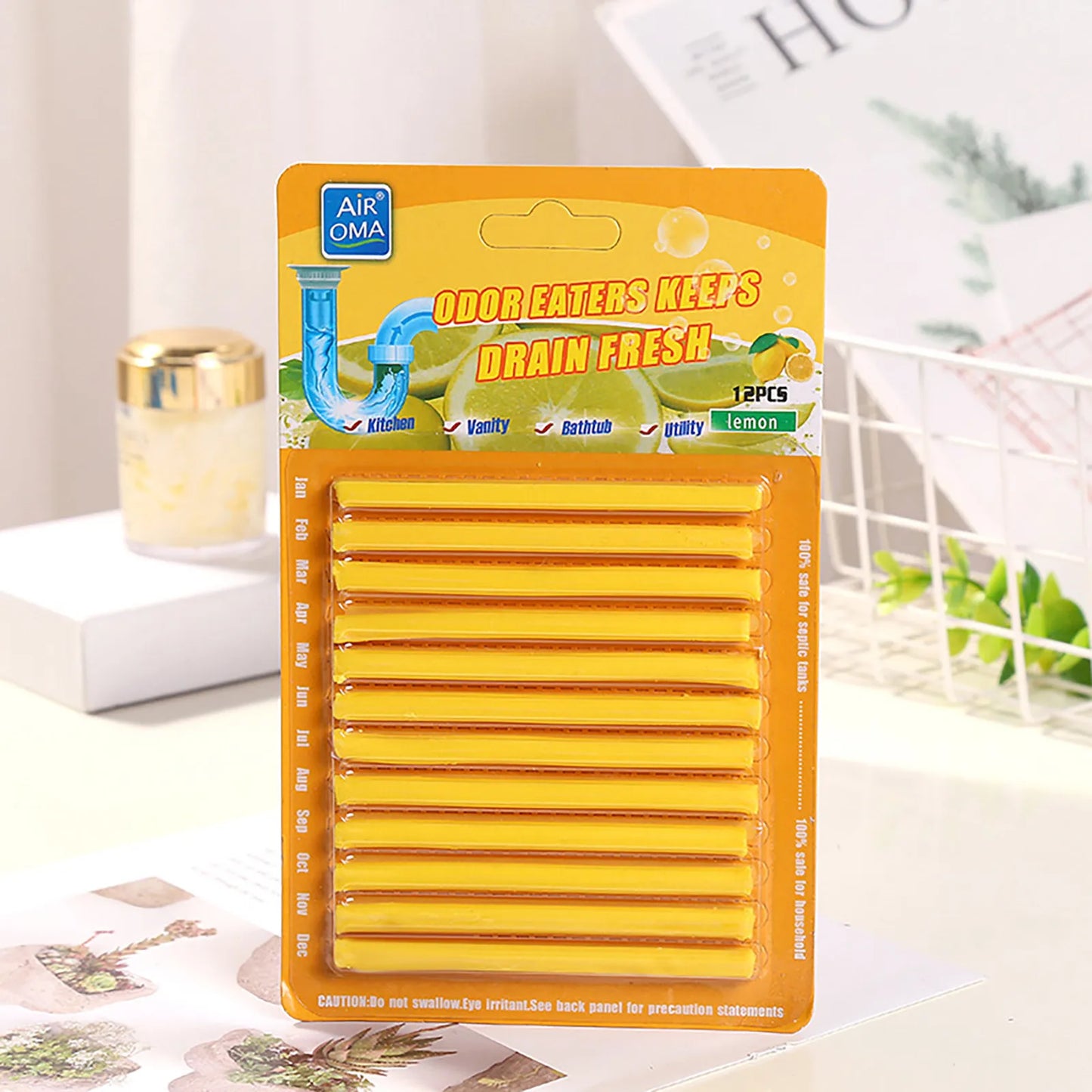 12Pc Solid Sani Sticks Oil Decontamination Kitchen Toilet Bathtub Cleaner Sewer Pipe Odor Clog Cleaning Rod Cleaning Tools Peaceful Pleasures Health and Wellness Yellow