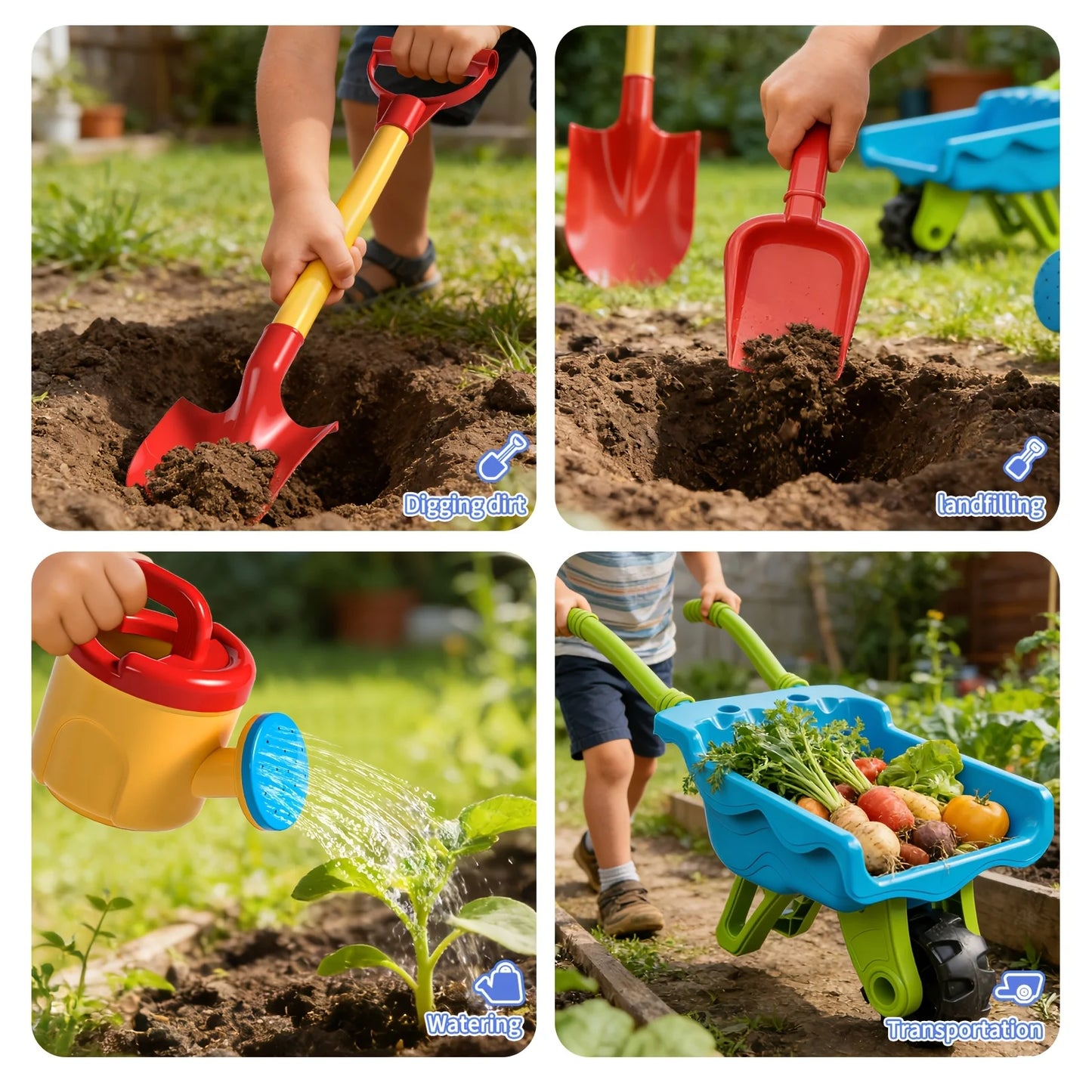 Kids Beach Sand Toy Set – Wheelbarrow, Water Wheel, Shovels & Molds