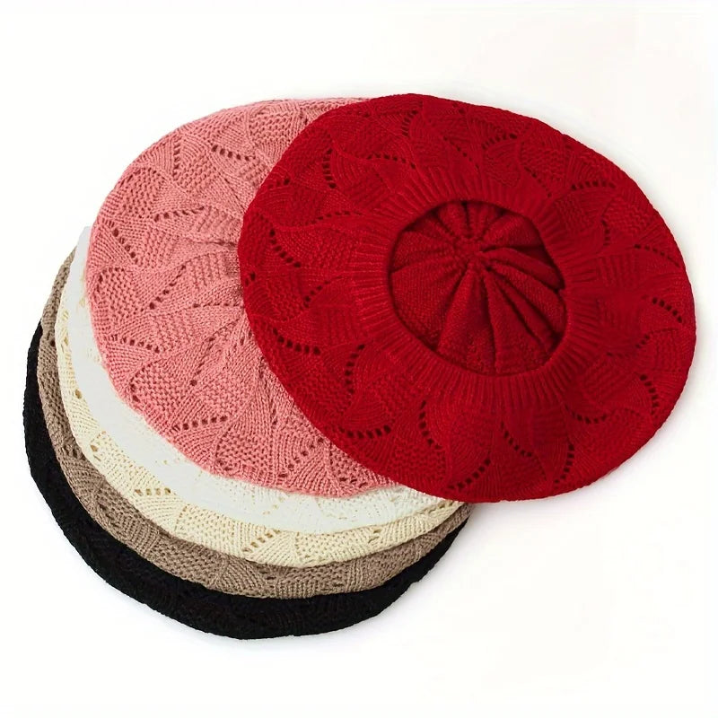 Women's Knit Beret Hat – French Artist Beanie, All Seasons