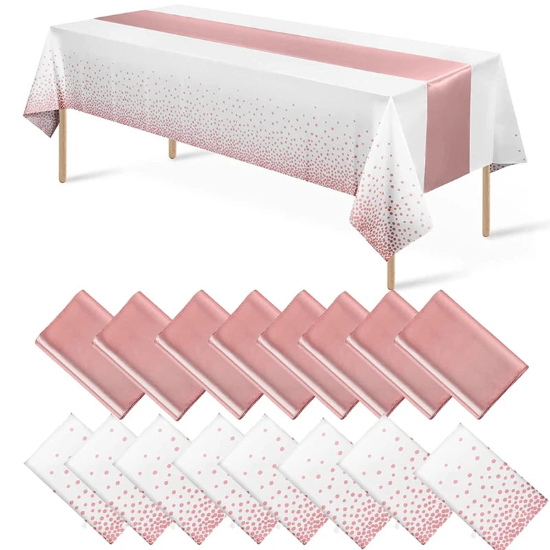 Polka Dot Tablecloth & Satin Table Runner Set for Parties