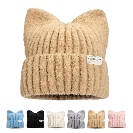 Cat Ear Knit Beanie Hat – Faux Fur Winter Cap for Women Winter Knit Beanie Oasis Select