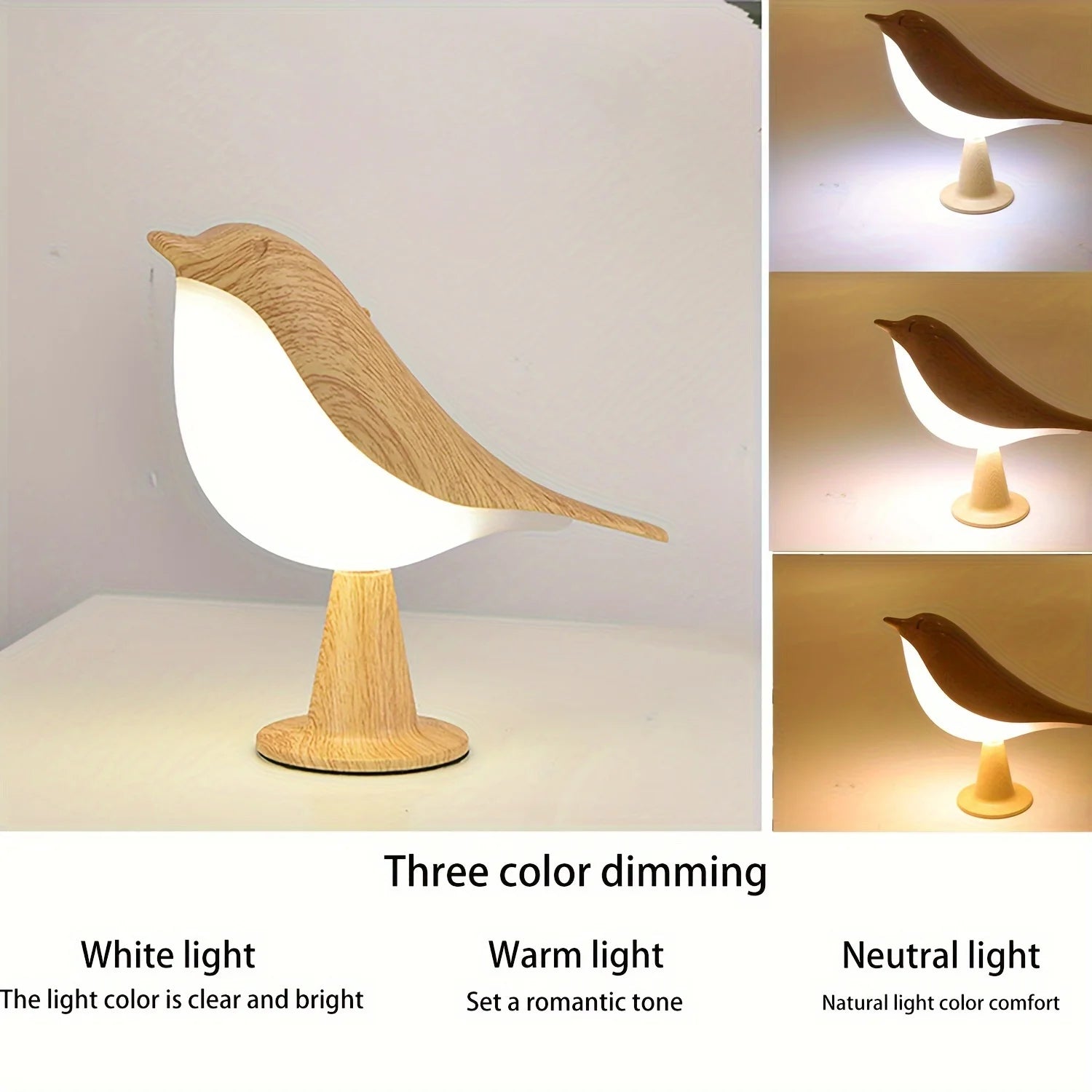 A cute LED night lamp featuring a small bird design, a three-adjustable-setting bedside lamp, an artistic, rechargeable, touch-o Peaceful Pleasures Health and Wellness
