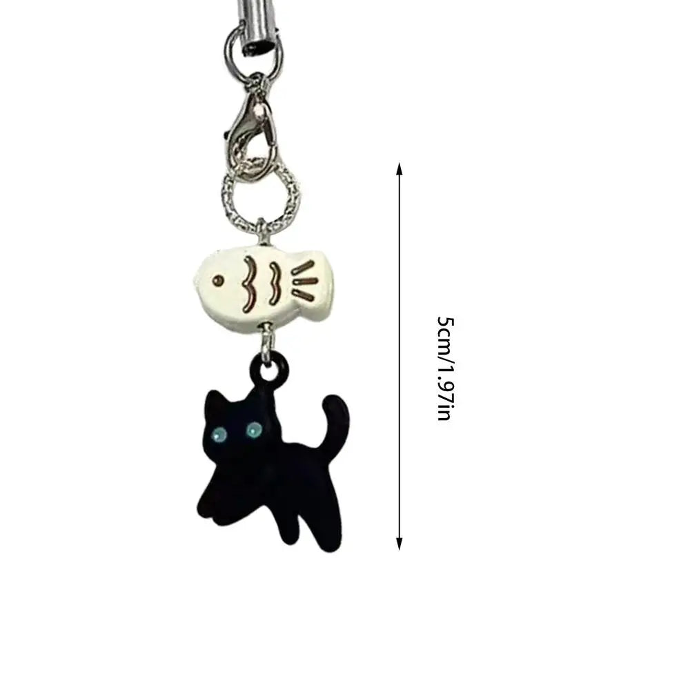 Kawaii Black Cat Phone Charm Pendant | Anime Keychain