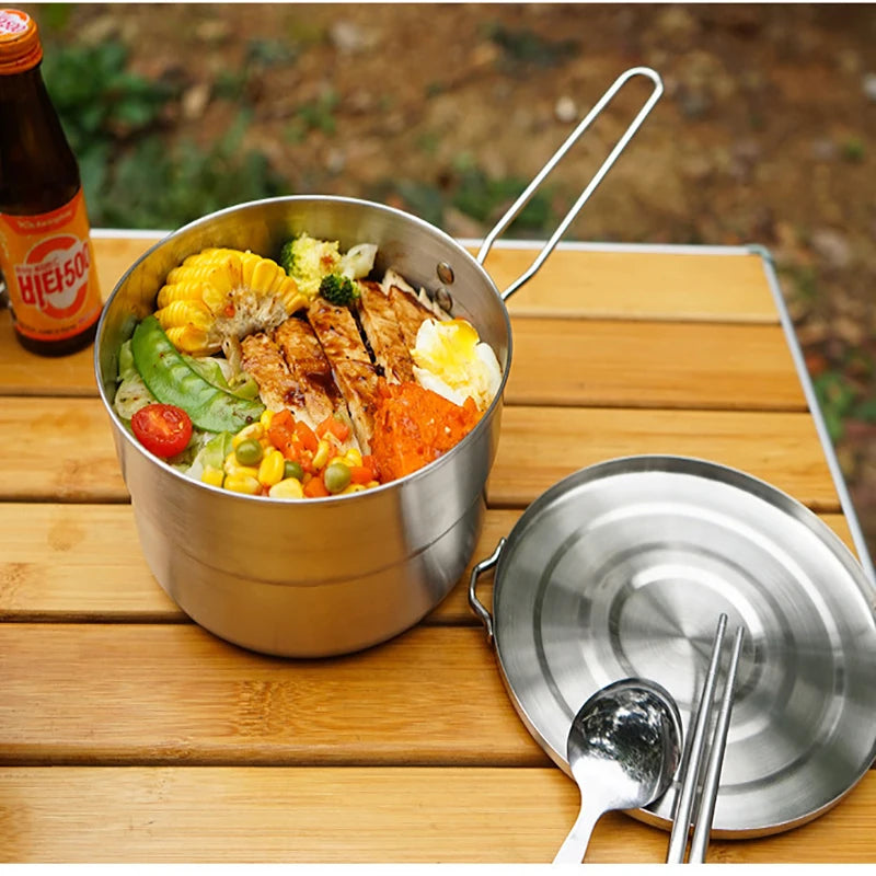 304 Stainless Steel Camping Bento Pot | Portable Outdoor Cookware