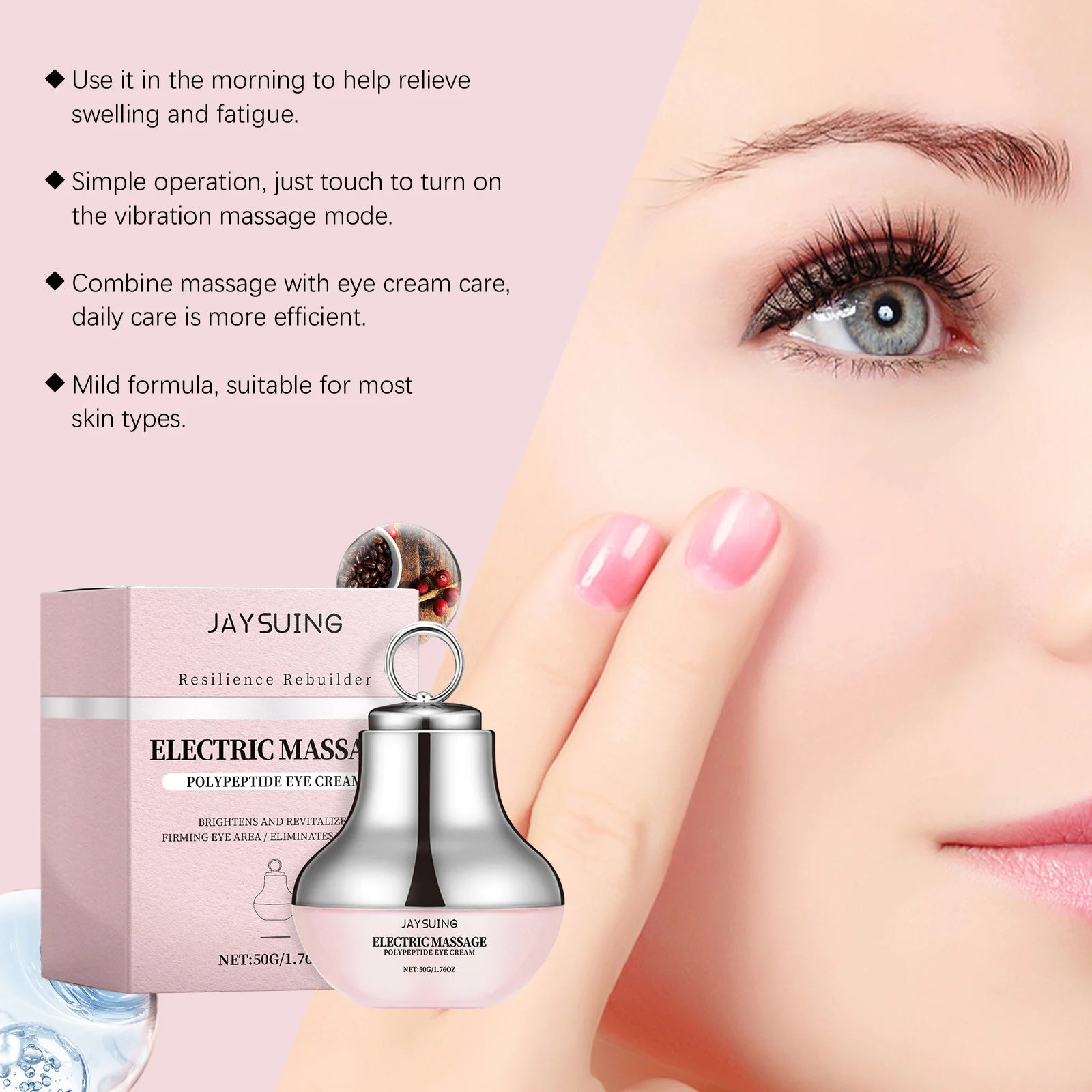 Jaysuing Electric Eye Cream Accelerate Absorption Moisturize Skin Fade Dark Circle Reduce Crow's Feet Automatic Roller Eye Serum Peaceful Pleasures Health and Wellness