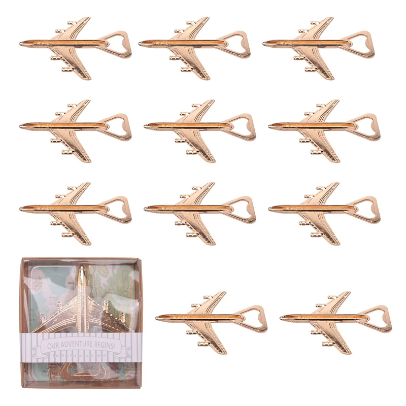 A36T-Pack Of 12 Airplane Bottle Opener Gift Box Air Plane Travel Beer Bottle Opener Party Favor Wedding Birthday Decorations Peaceful Pleasures Health and Wellness copper
