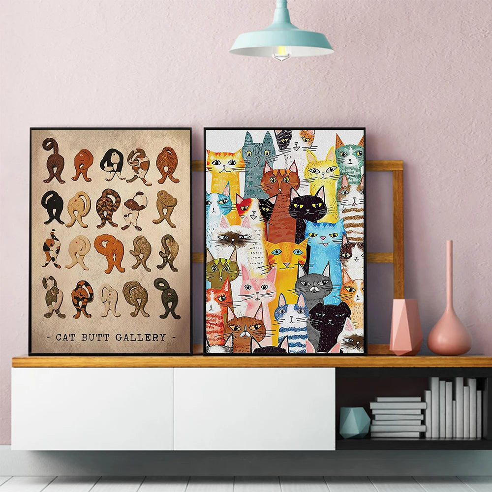 Funny Cat Butt Canvas Wall Art | Cats in Hats Poster Print
