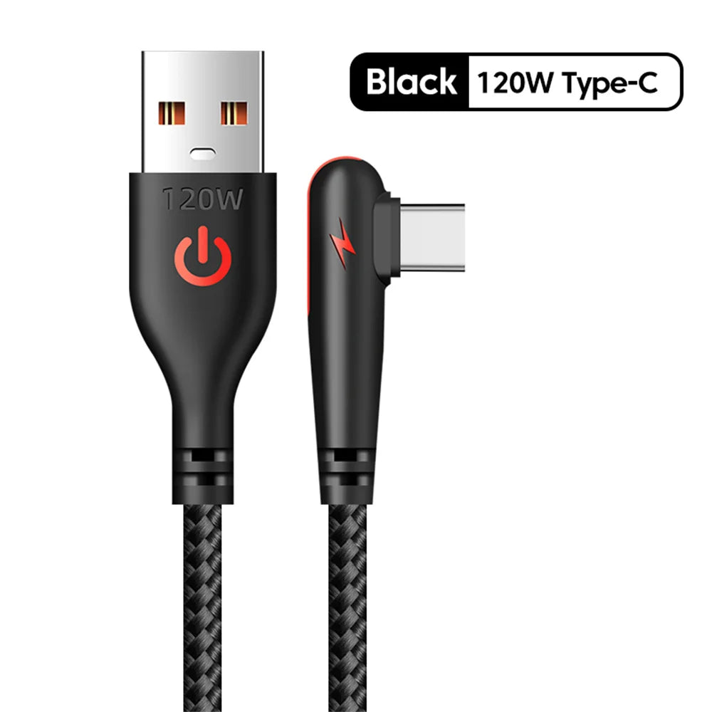 120W 90° USB-A to USB-C Fast Charging Cable | 6A Braided