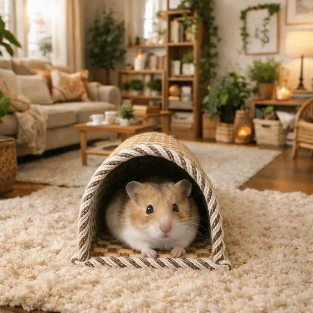 Bamboo Hamster Cave Nest | Cool Breathable Summer Pet Shelter