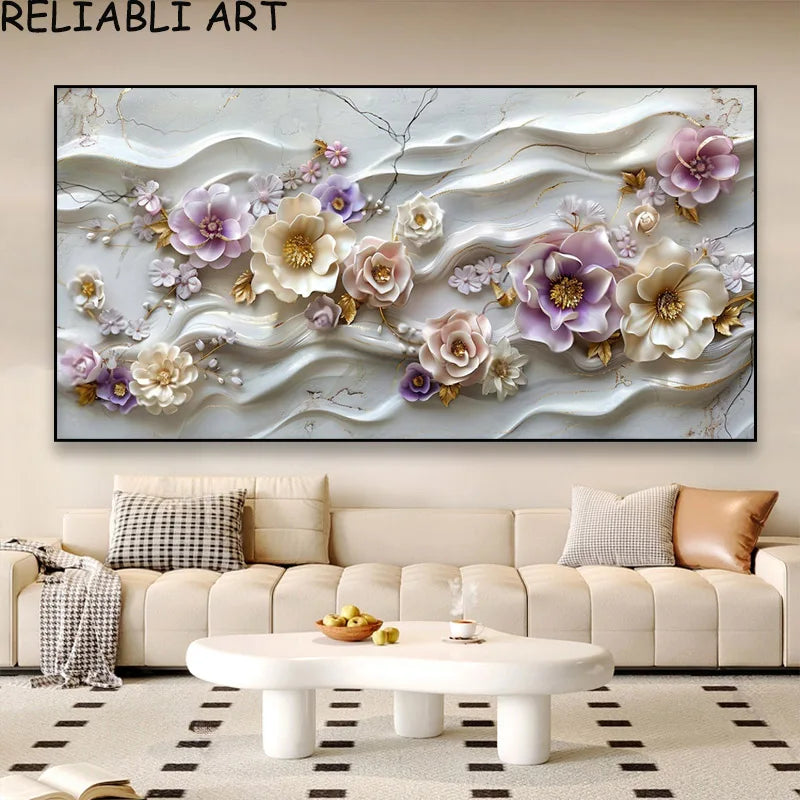 3D Golden White Flower Tree Poster and Prints Light Luxury Canvas Painting Wall Art Pictures for Living Room Home Decor No Frame Peaceful Pleasures Health and Wellness flower 24 7-25-25 20x40cm