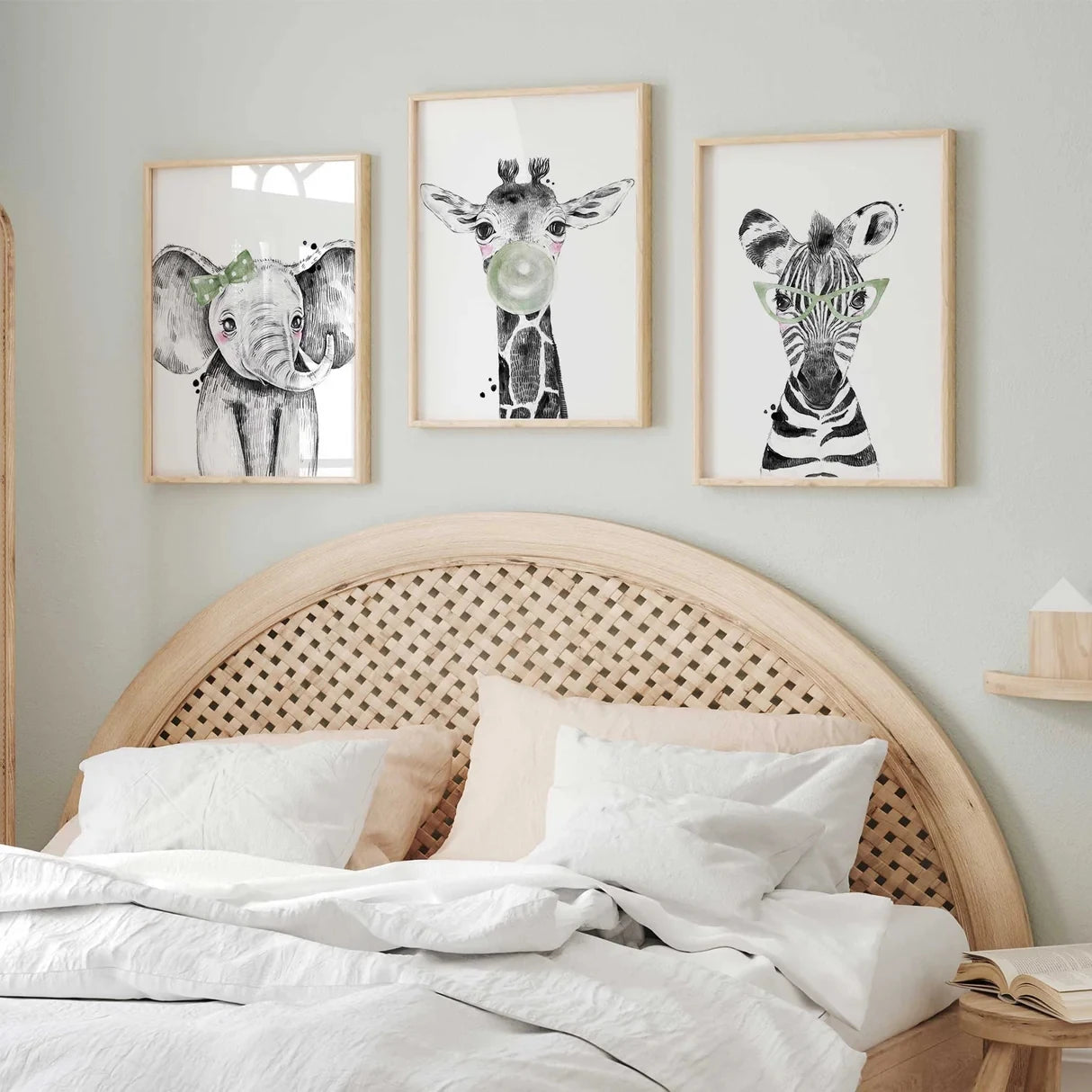 3-Piece Safari Girls Canvas Wall Art | Kids Room Poster Print