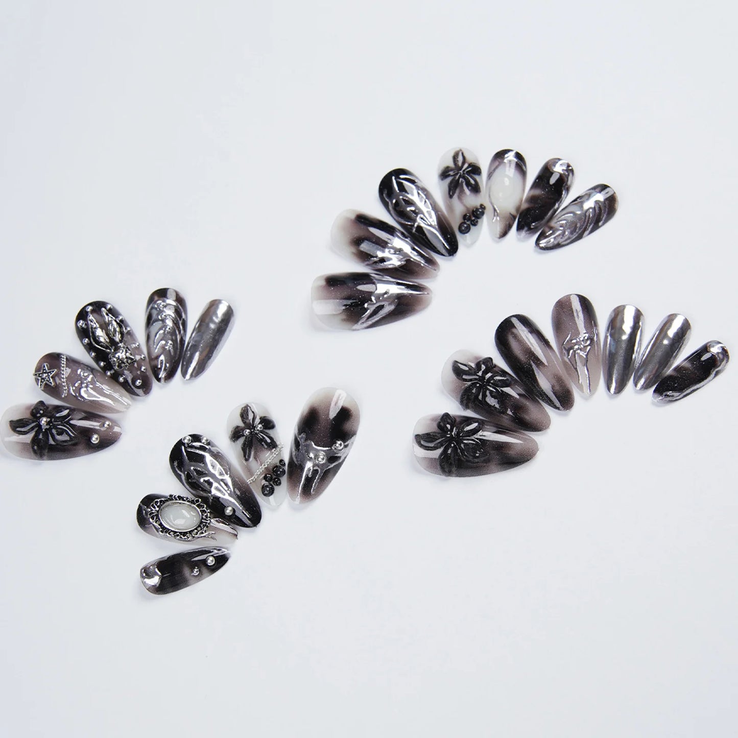 Gothic Punk Style False Nails Press On Nails Halloween Party 3D Flowers Black Silver Resin Retro Fake Nail Art Wearable 24pcs Peaceful Pleasures Health and Wellness