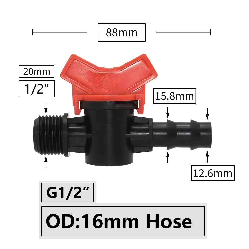 Connectors With 1/2 3/4 Inch Thread Drip Irrigation System Fitting 4/8/10/12/16/20/25mm Hose Barbed Mini Valve Garden Tap Barb Peaceful Pleasures Health and Wellness I
