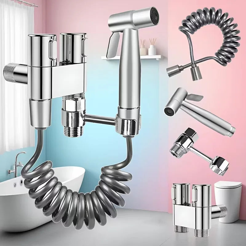 360° Rotatable Wall-Mounted Bidet Sprayer & Retractable Hose