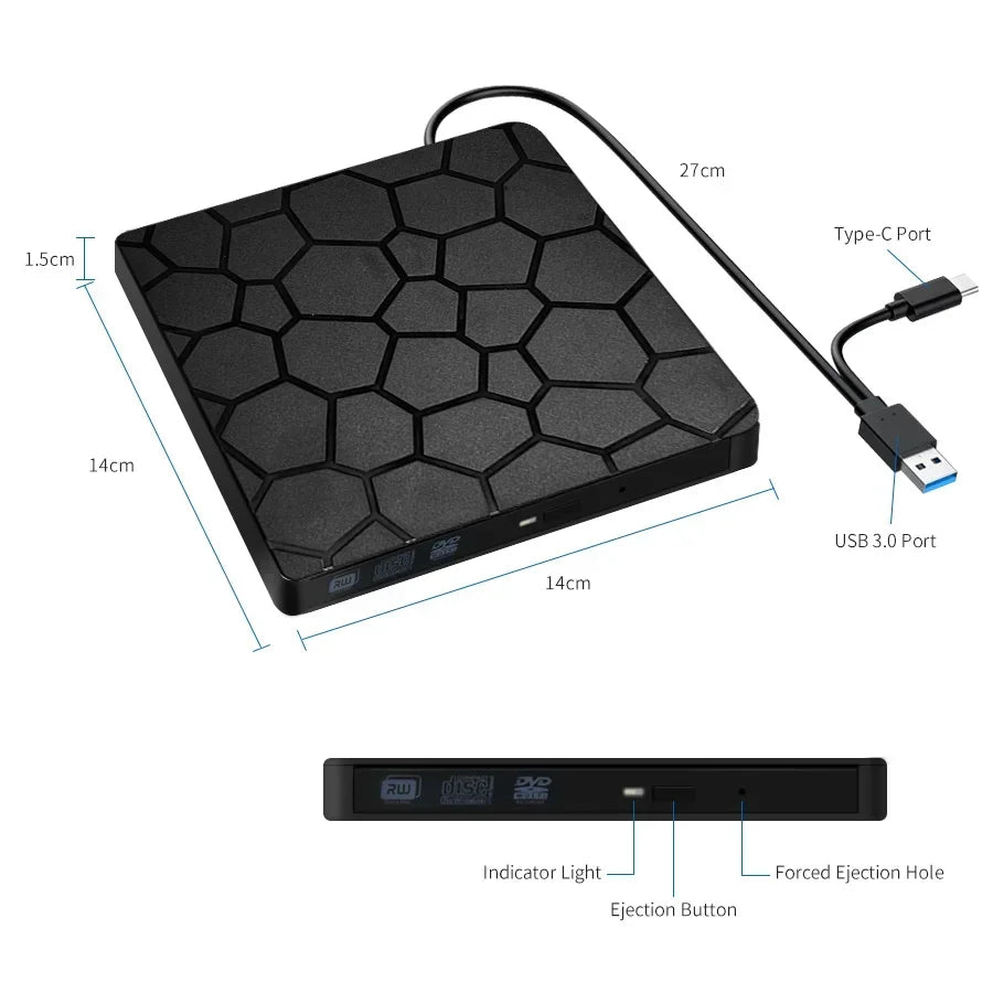 GGBEE External DVD CD Burner USB 3.0 & USB-C for Laptop PC