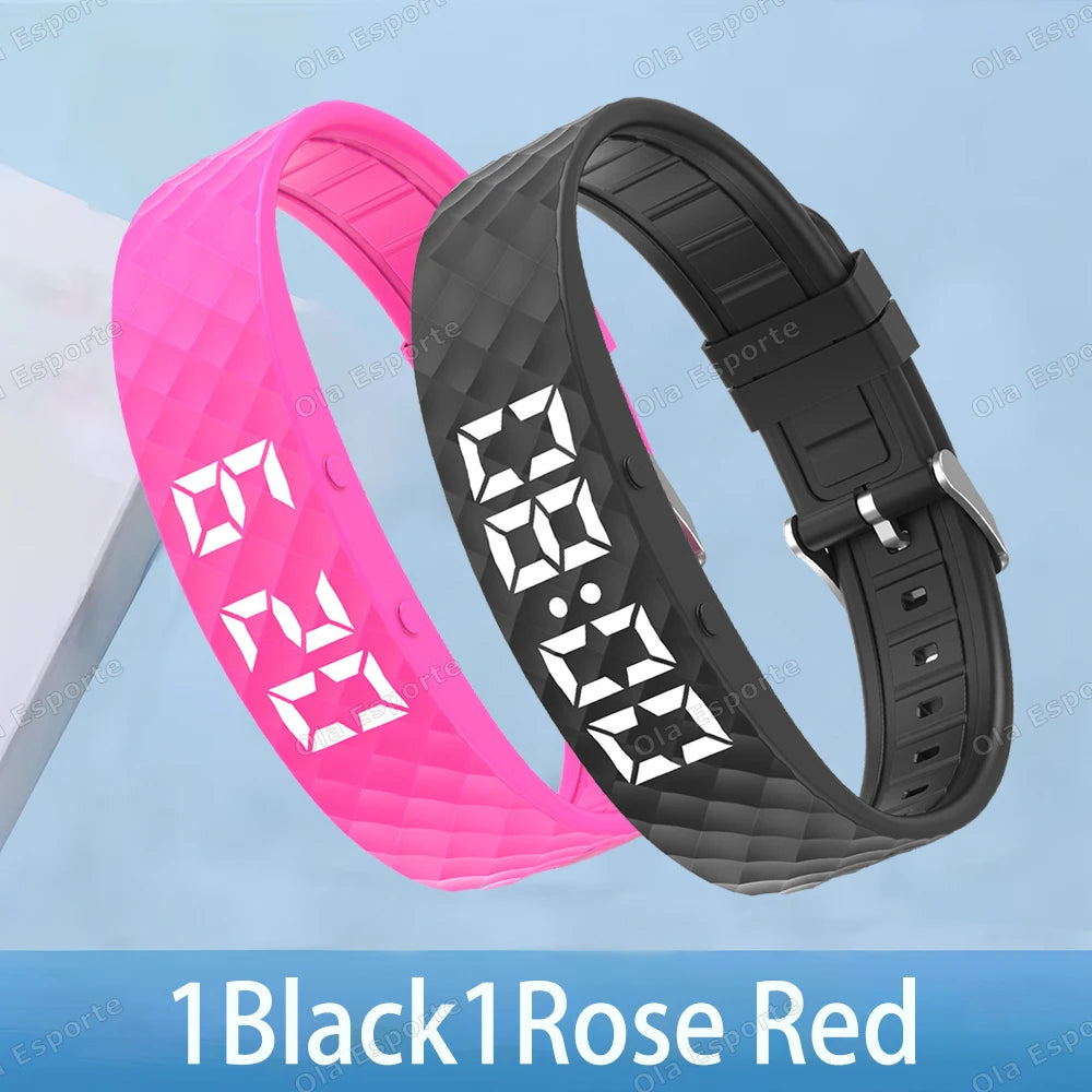 Smart Bracelet LED Digital Waterproof Smart Clock Smartband With running pedometer Monitor Smart Band Vibration Alarm Reminder Peaceful Pleasures Health and Wellness 1Rosered 1Black
