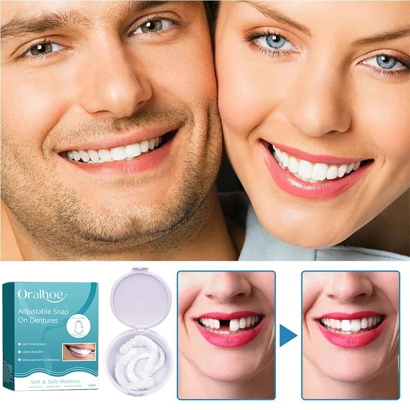 Adult Adjustable Dentures Teeth Set Adjustable Snap-on Fake Teeth Comfort Natural Fit Portable Braces Easy Clean Use Adhesives Peaceful Pleasures Health and Wellness