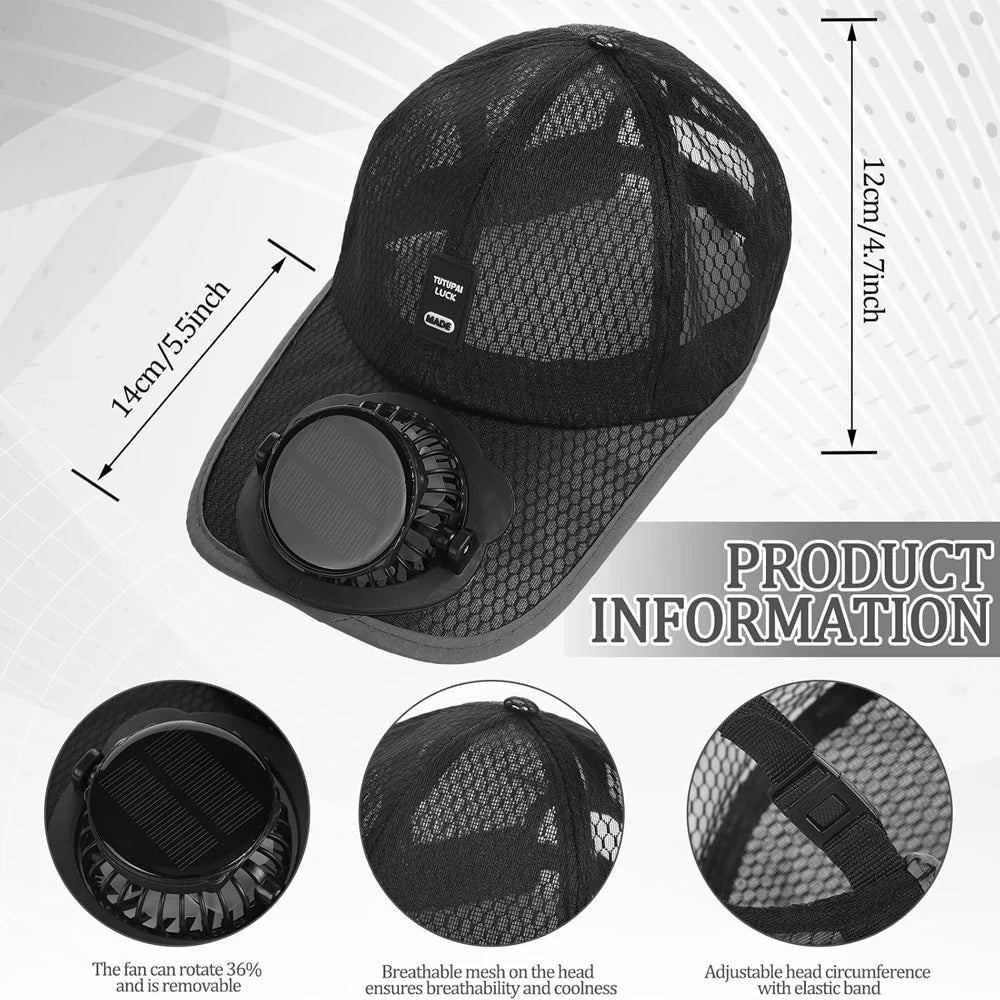 1PCS Adults Mesh Baseball Cap Fishing Beach Hats with Solar Fan, Summer UV Protection Sun Hat, Solar Powered/USB Charging Sunhat Peaceful Pleasures Health and Wellness