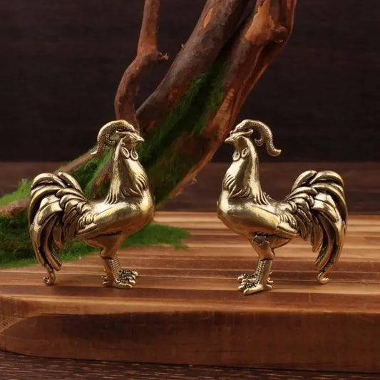 Brass Rooster Tea Pet Ornament | Retro Zodiac Decor Gift Tabletop Figurine Peaceful Pleasures Health and Wellness