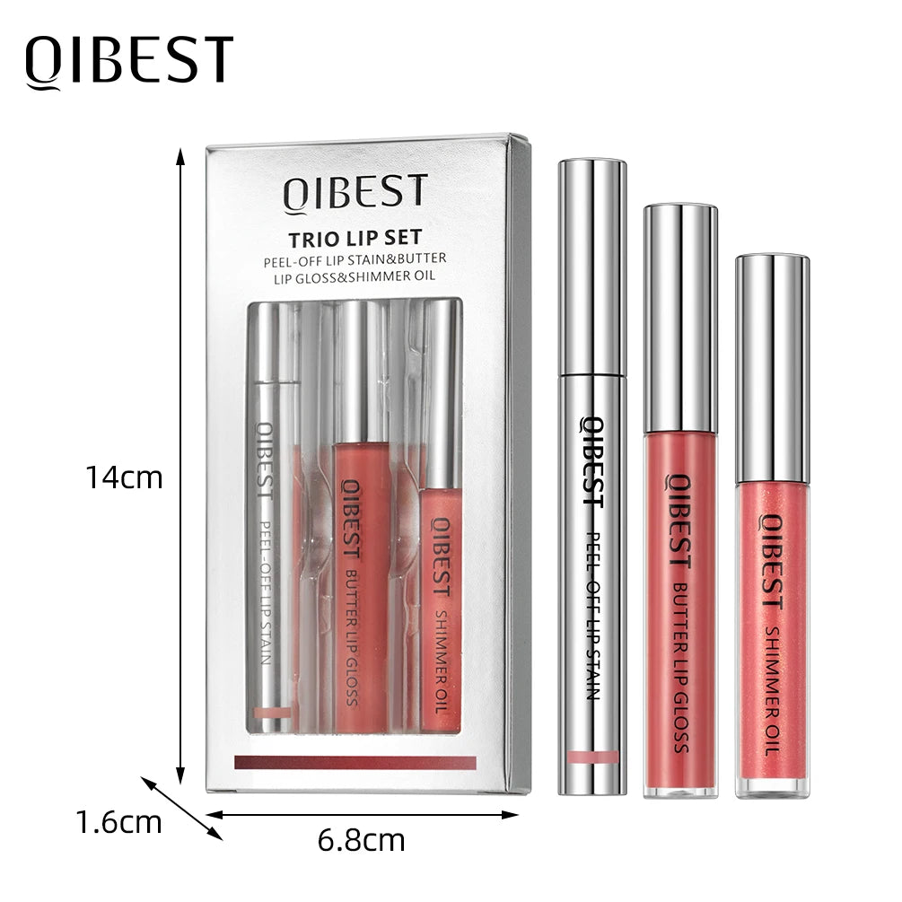QIBEST 3pcs Multifunctional Makeup Sets Peel Off Lip Stain,Lip Glaze,Shimmer Lip Oil Long Lasting Lip Gloss Tint Cosmetics Kits Peaceful Pleasures Health and Wellness