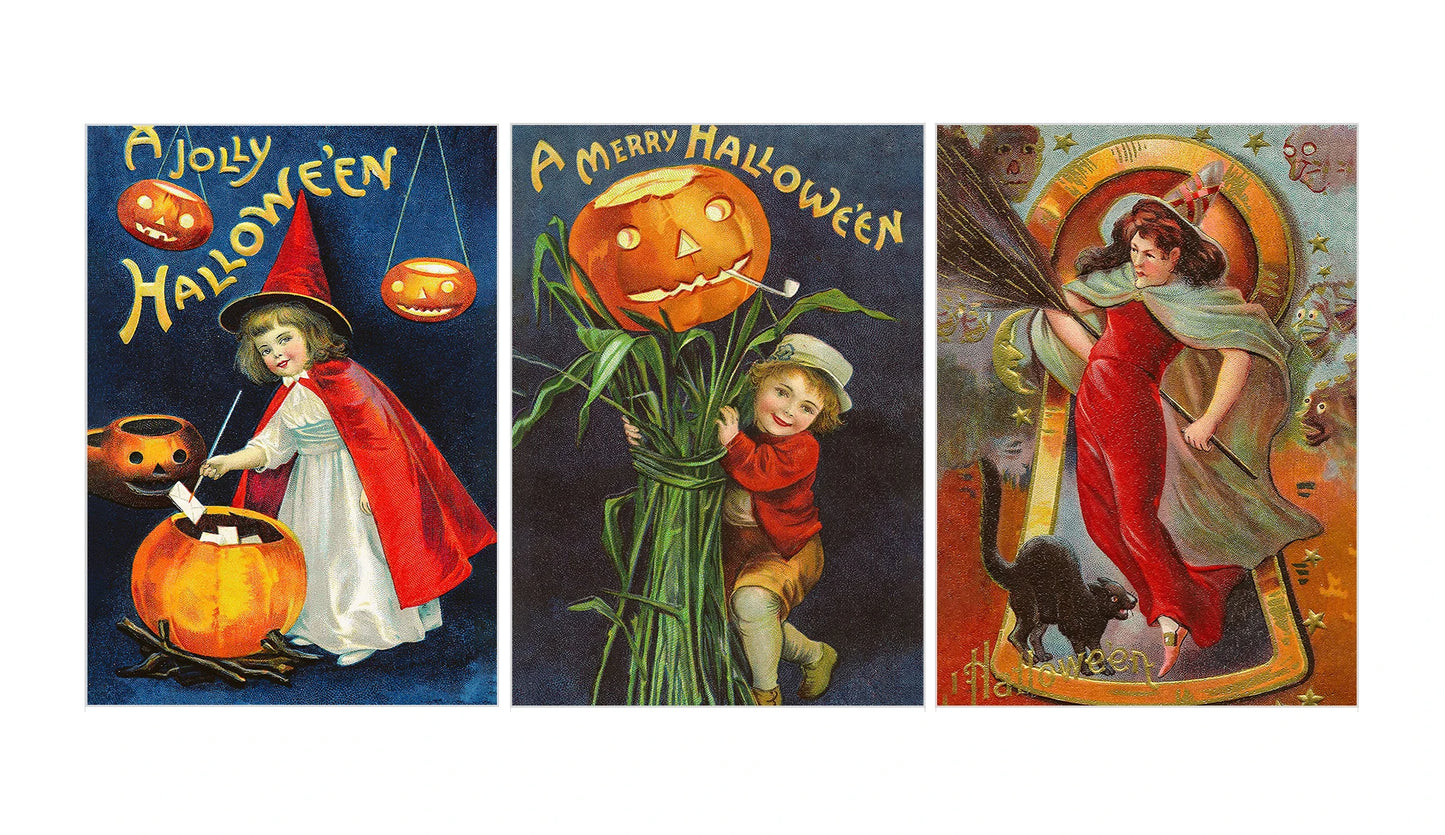 Retro Halloween Witch Pumpkin Canvas Wall Art Print | Unframed