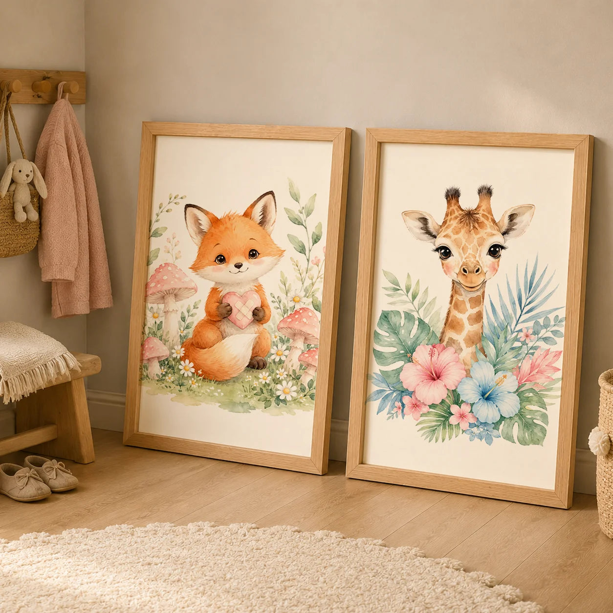 Nursery Animal Wall Art Canvas Painting Watercolor Cartoon Poster Baby Bedroom Home Decor Peaceful Pleasures Health and Wellness