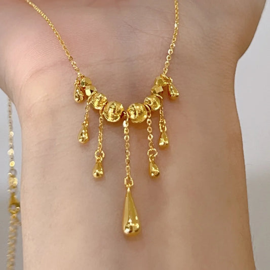 Cat-eye Tassel Water Drop Necklace for Women Light Luxury Laser Beads Dynamic Necklace Exquisite and High-end Collarbone Chain Peaceful Pleasures Health and Wellness