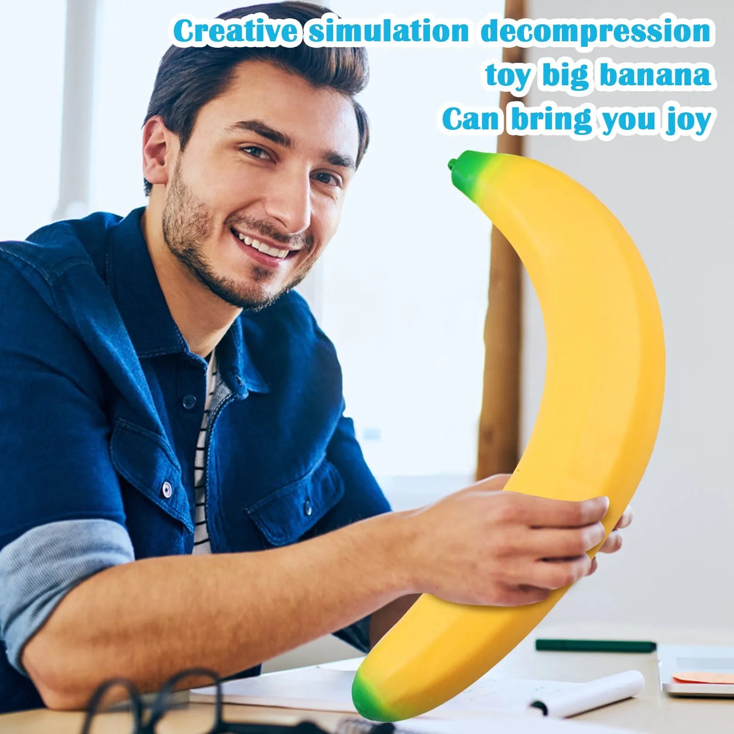Giant Banana Squishy Toy Fake Banana Squeeze Toy Squishy Stress Relief Fidget Toy Slow Rising Desk Accessory for Adults Gifts Peaceful Pleasures Health and Wellness