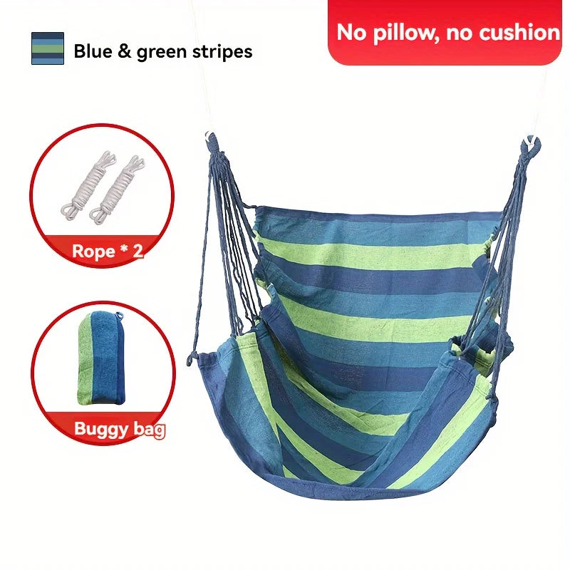 Outdoor Swing Hammock Chair Canvas Leisure Chair No Pillow Or Cushion Dormitory Hammock Swing Rocking Chair(With Storage Bag Peaceful Pleasures Health and Wellness Blue Green