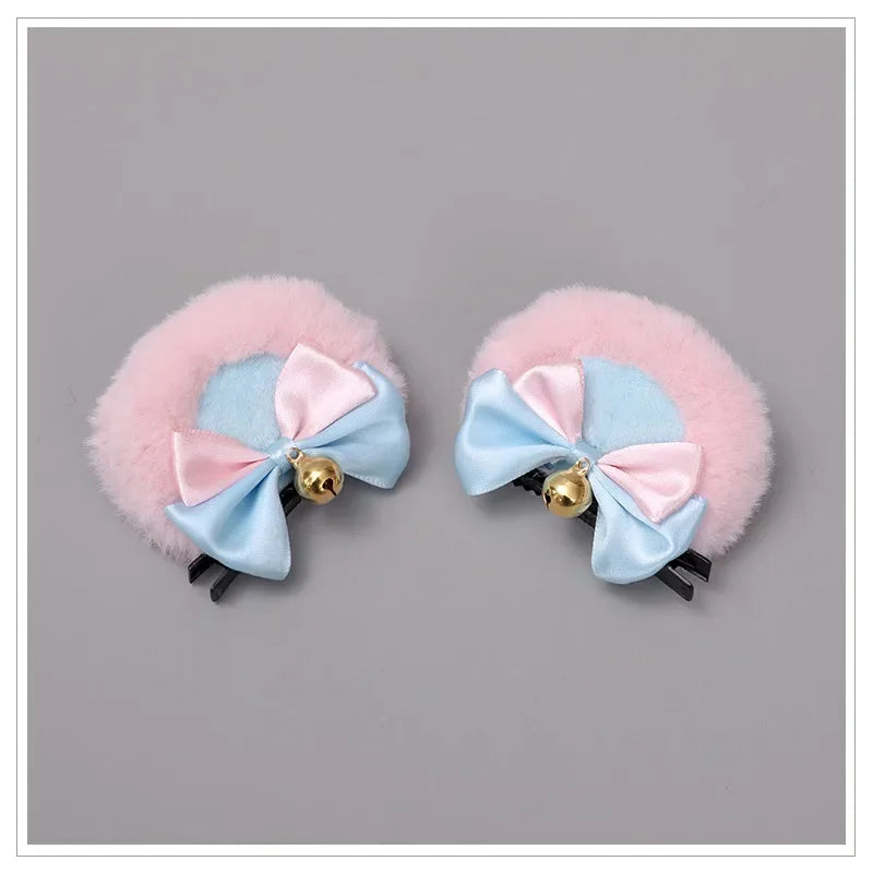 Animal Ear Hairpins Fashion Creative Hair Accessories Double Bowknot Bell Bear Ear Clips Lolita Kawaii Cosplay Barrette Decor Peaceful Pleasures Health and Wellness D One Size