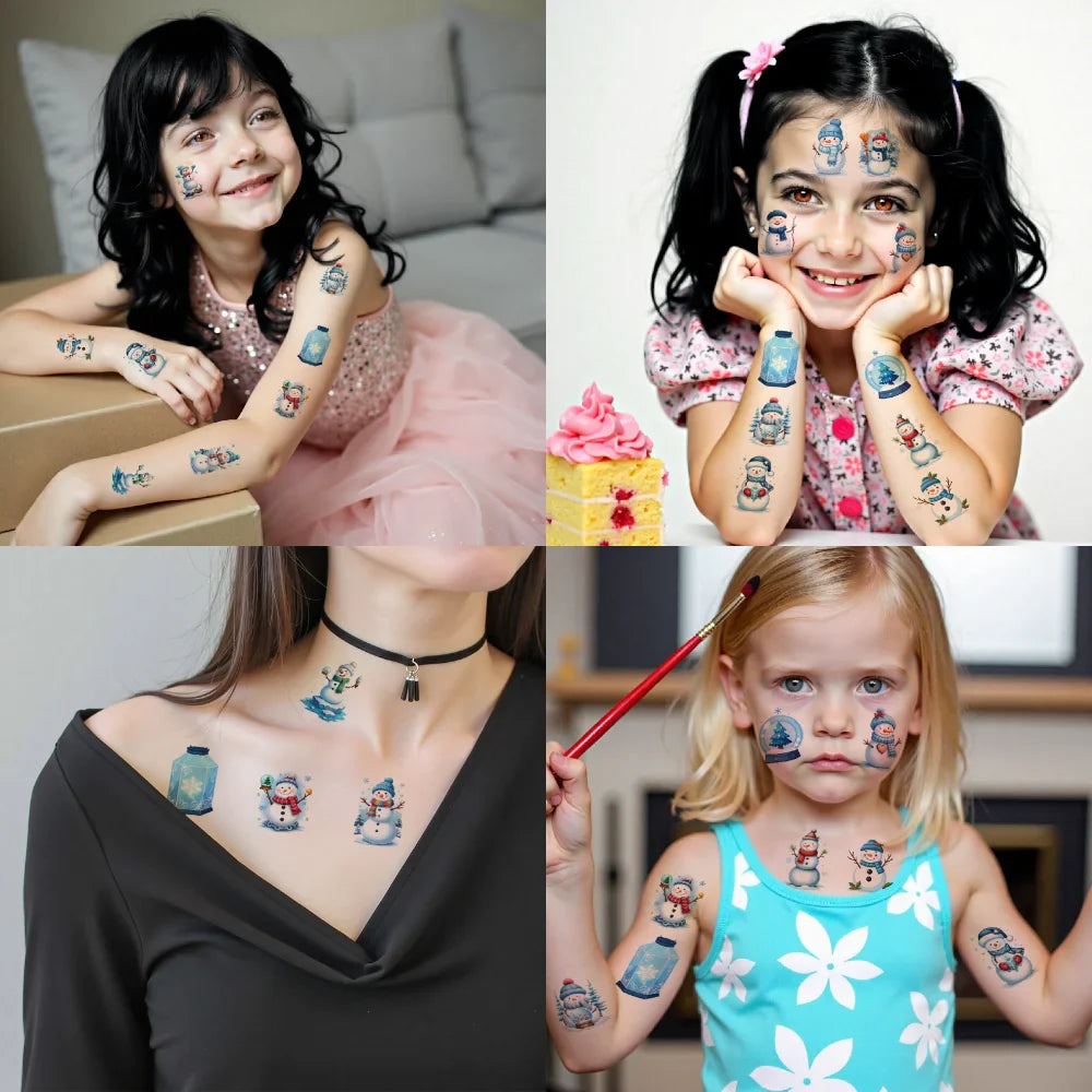 54pcs Christmas Temporary Tattoos – Snowmen, Snowflakes & Trees