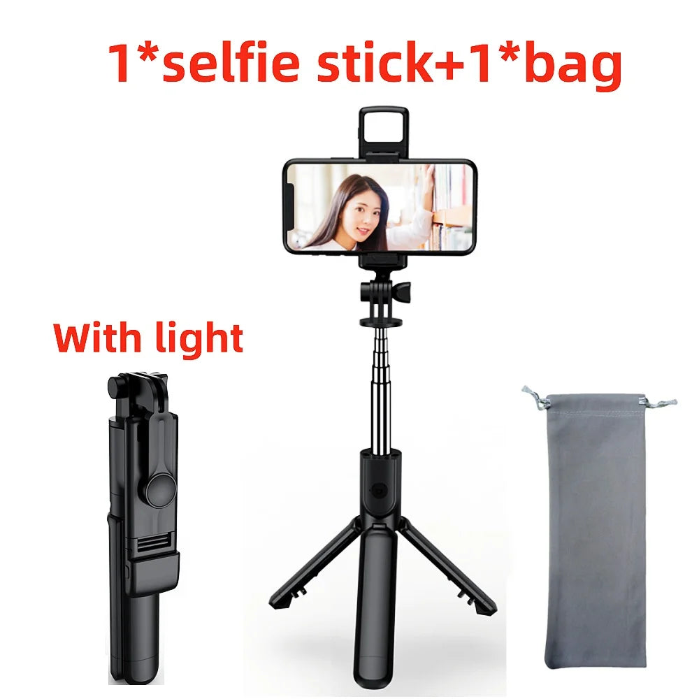 Portable Bluetooth Selfie Stick Retractable Multifunctional Phone HoldeTripod With Selfie light Wireless Remote Shutter stand Peaceful Pleasures Health and Wellness Option 4