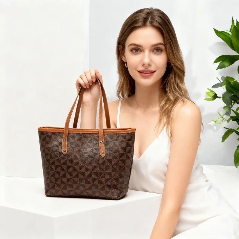 Women Stylish Large Capacity Handbag Triangle Print Zipper Tote Bag Fashionable Commuting Shoulder Bag Exquisite Zipper Handbag Peaceful Pleasures Health and Wellness