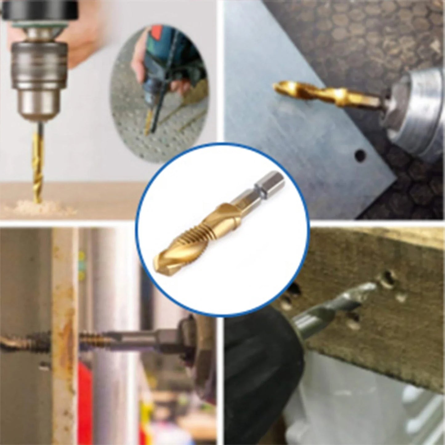 Metric Thread M3-M10 Titanium Coated HSS Drill Tap Bits 1 4 Hex Shank