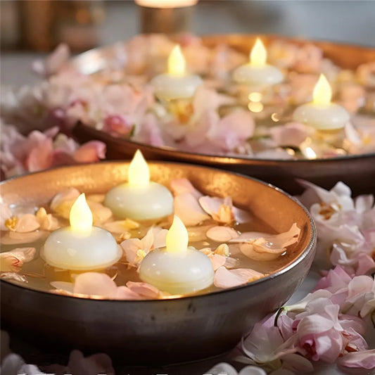 12/24 Pack Flameless Floating Candles Warm White LED Flickering Tealight Decor for Wedding Party Centerpiece Pool Christmas Peaceful Pleasures Health and Wellness 36pcs