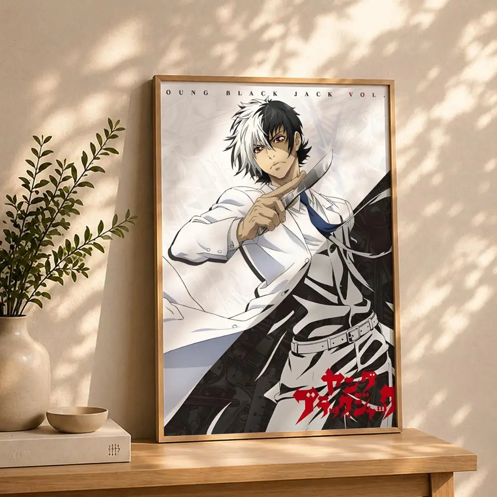 Black Jack Anime Poster – HD Self-Adhesive Waterproof Wall Art Anime Wall Poster Peaceful Pleasures Health and Wellness White1 50X70cmNoframe