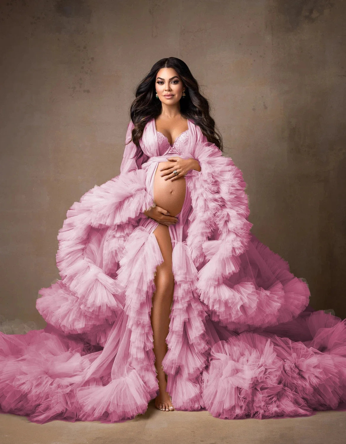 Puffy Ruffled Tulle Maternity Dress Women Robes for Photoshoot Extra Fluffy Baby shower Photographie de vêtements de maternité Peaceful Pleasures Health and Wellness pink US10 China Mainland