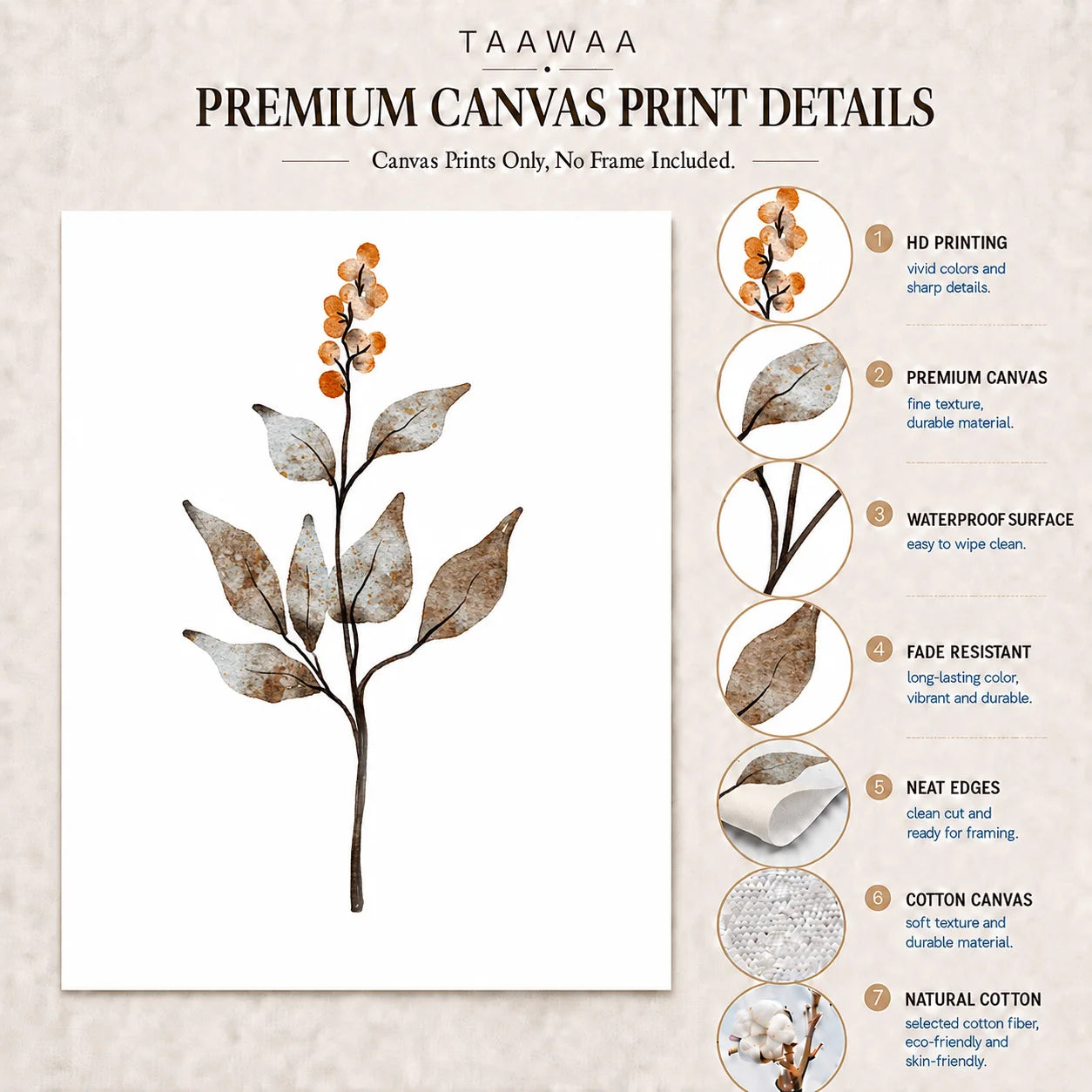 Boho Plant Wildflower Wall Art, Nordic Botanical Canvas Painting | Minimalist Poster for Living Room Bedroom Decor Peaceful Pleasures Health and Wellness