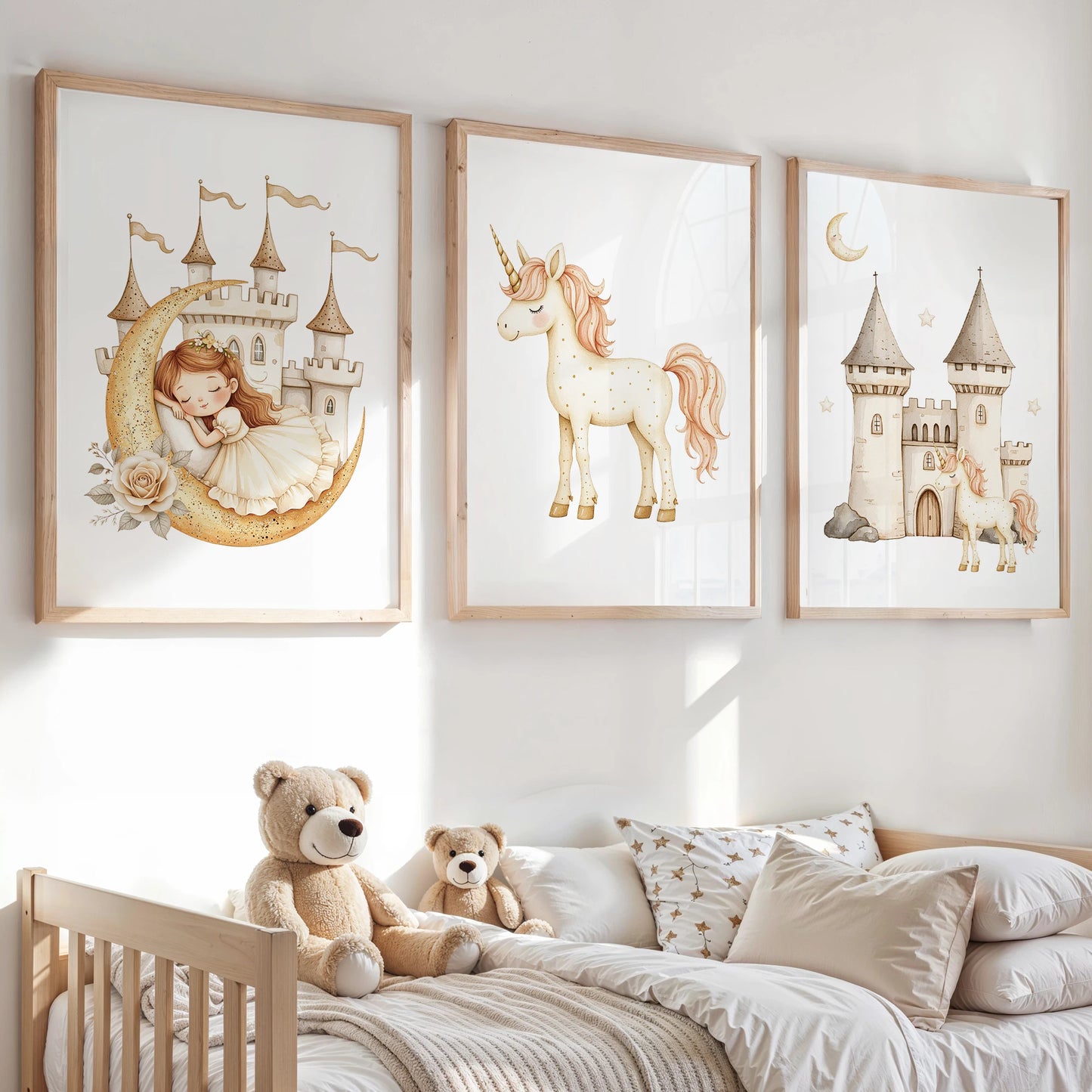 Sleeping Princess & Castle Canvas Wall Art Print – Kids Room Decor