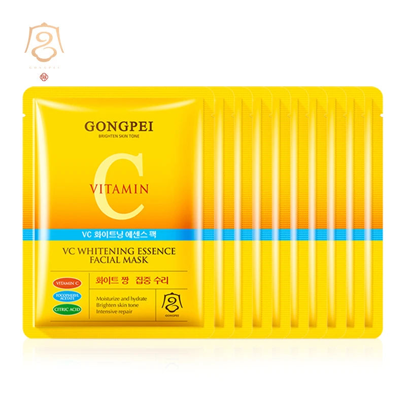 GONGPEI Vitamin C Whitening Face Mask Serum & Cream Set Korean Skincare Set Peaceful Pleasures Health and Wellness Facial Mask 10pcs