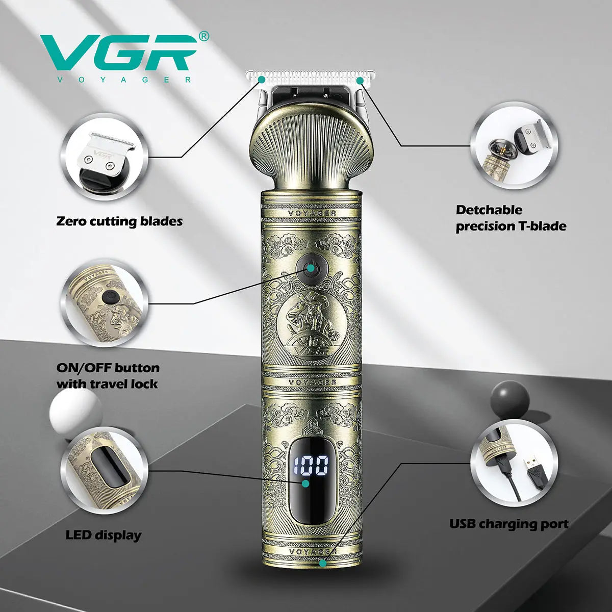 VGR Retro Metal Electric Hair Clipper Household Oil Head Carving Electric Push Clipper T-shaped Blade Hair Trimmer V-962 Peaceful Pleasures Health and Wellness