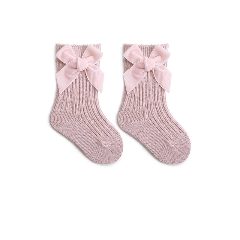 Baby Girls Christmas Knit Socks – Thick Bow Cotton, Ages 0–5Y