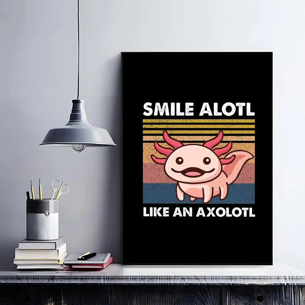 Cute Axolotl Art Poster HD Self Adhesive Waterproof Wall Art Ideal for Home Office Dorm Bedroom Great Gift Peaceful Pleasures Health and Wellness Black15 15X20cmNoframe