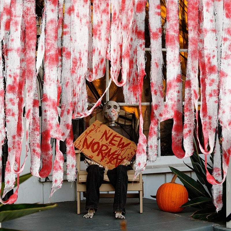 Bloody Gauze Strip Roll & Caution Tape Halloween Haunted House Prop