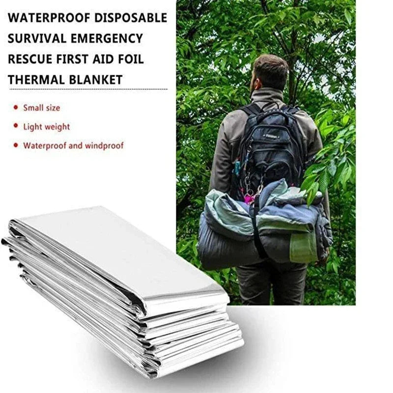 Emergent Blanket Mylar Thermal Outdoor Survive First Aid Kit Rescue Space Foil Camp Hike Mountaineer Bug Out Bag Heat Retain Peaceful Pleasures Health and Wellness