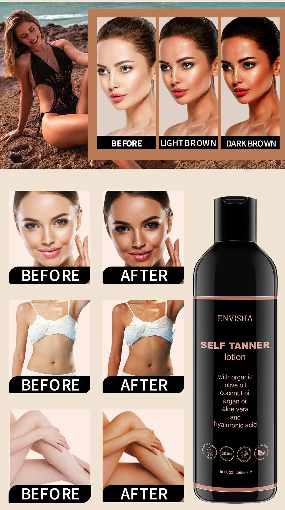 ENVISHA Organic Self Tanning Lotion – 300ml Self Tanner ENVISHA